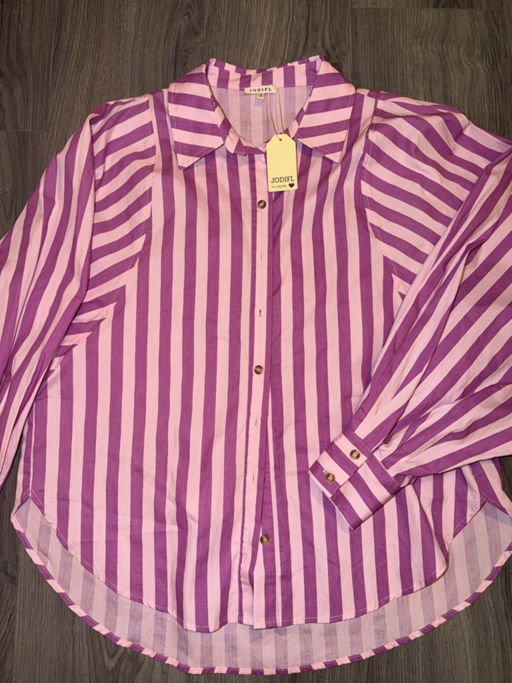 NWT Jodifl Purple & Light Pink Striped Button-Up Shirt